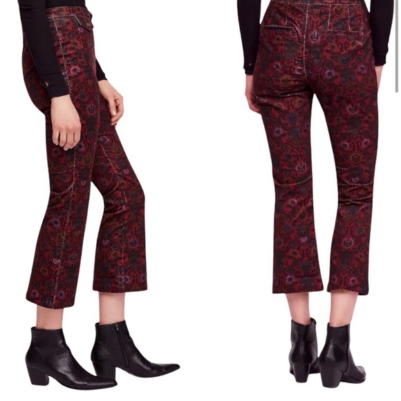 Free People Pants - Free People Crop Kick Flare Corduroy Paisley Boho Printed Pants size 12
